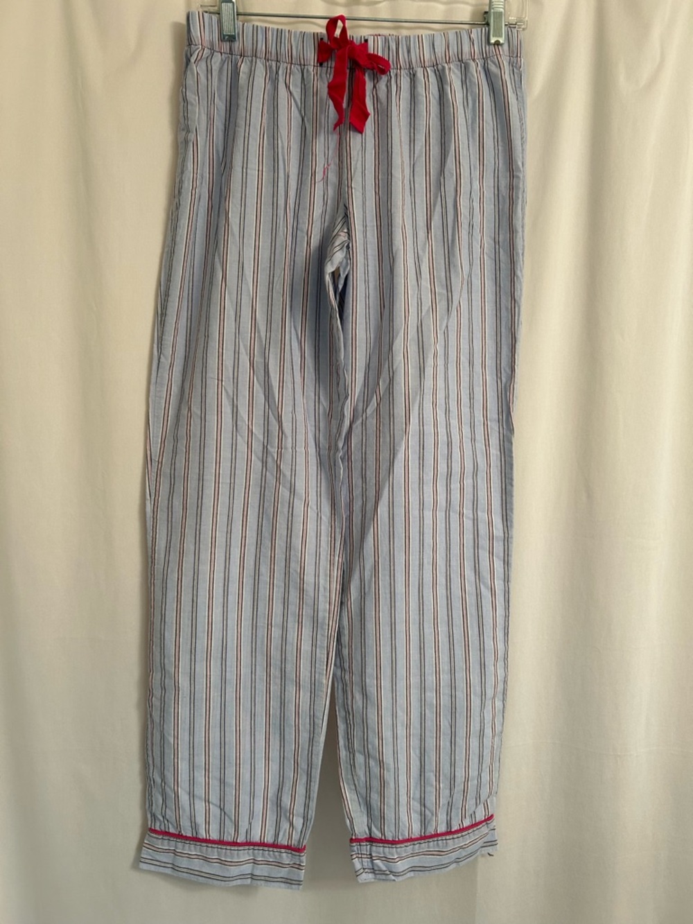 Women’s Light Blue Striped Pajama Pant with Pink Drawstring.